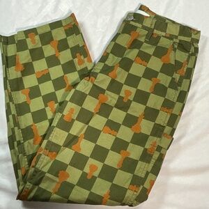 Vintage Inspo Chessboard Cargo Pants Skater Green Checkered Y2K Streetwear Sz 27